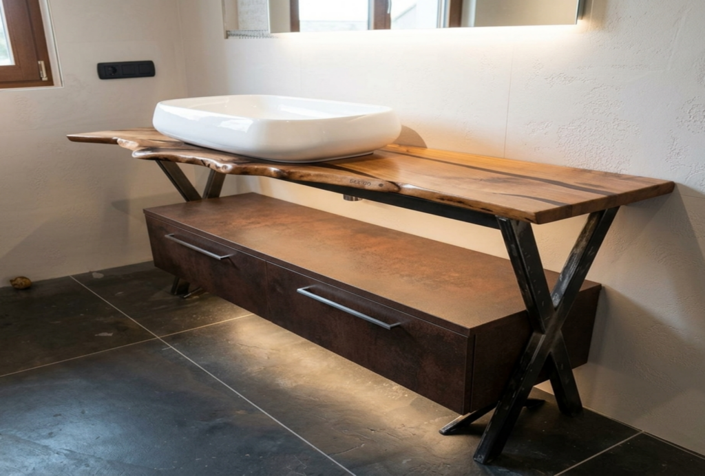 Top lavabo in legno massello su misura a Torino