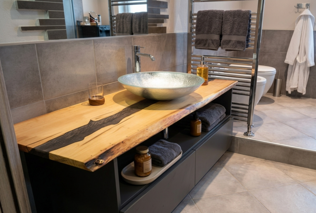 Top lavabo in legno massello su misura a Torino